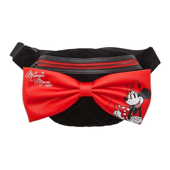 Loungefly Handbags - Loungefly Disney Minnie Mouse Bow Quilted Velvet Belt Bag Black